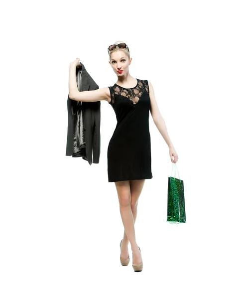 Beautiful Sexy Blond Woman Shopping Bags Isolated White Background — Stockfoto