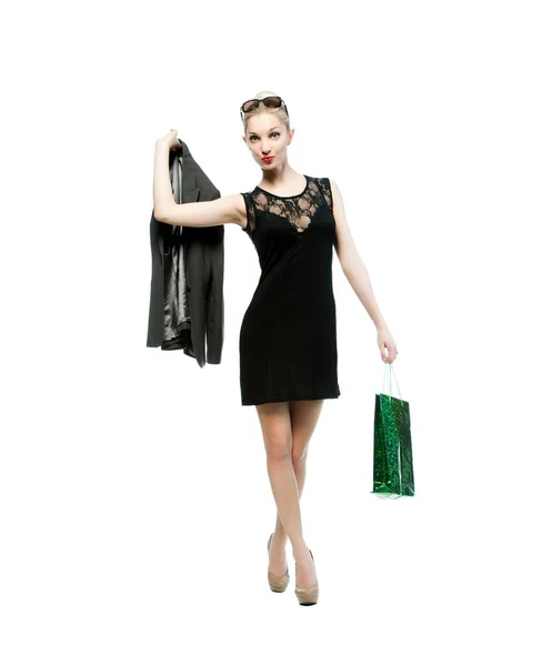 Beautiful Sexy Blond Woman Shopping Bags Isolated White Background — Φωτογραφία Αρχείου