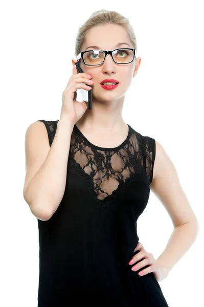 Beautiful Sexy Blonde Woman Telephone Isolated White Background — Stock Photo, Image