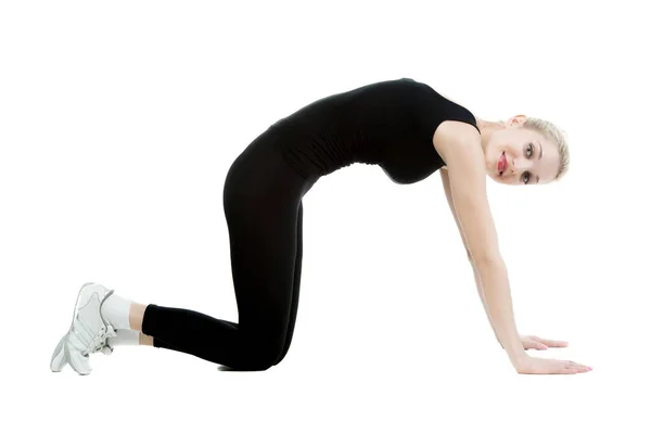 Beautiful Sexy Blonde Woman Plays Sports White Background Isolated — Stock Photo, Image