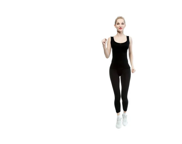 Beautiful Sexy Blonde Woman Plays Sports White Background Isolated — Φωτογραφία Αρχείου