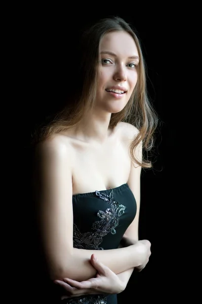 Portrait Beautiful Sexy Girl Black Background — Zdjęcie stockowe