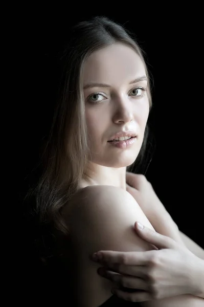 Portrait Beautiful Sexy Girl Black Background — Stockfoto