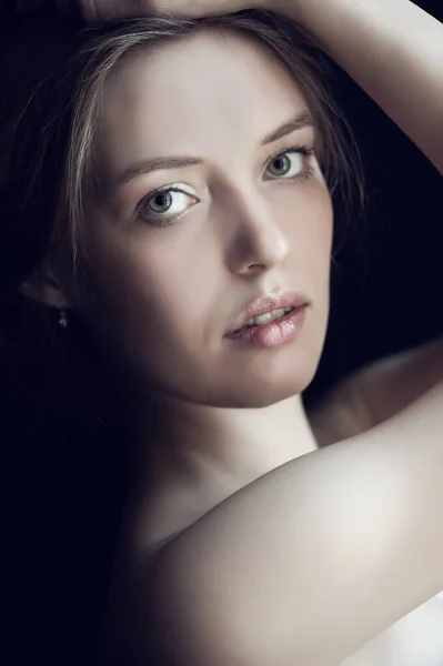 Portrait Beautiful Sexy Girl Black Background — Stockfoto