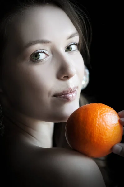 Portrait Beautiful Sexy Girl Black Background Orange — Stock Fotó