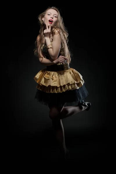 Beautiful Sexy Brunette Girl Posing Black Background Evening Dress — Foto de Stock