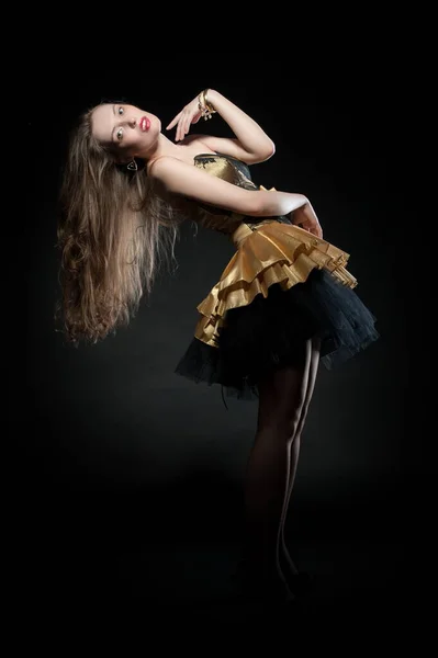 Beautiful Sexy Brunette Girl Posing Black Background Evening Dress — Foto Stock
