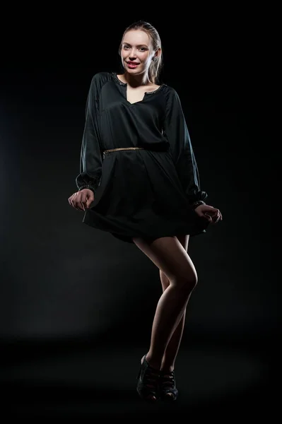 Beautiful Sexy Brunette Girl Posing Black Background Evening Dress —  Fotos de Stock