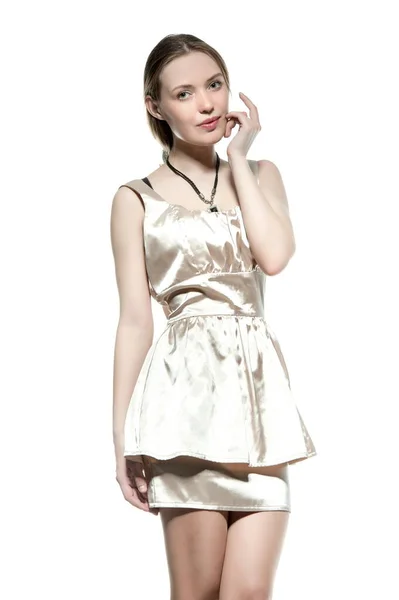 Beautiful Sexy Brunette Girl Posing White Background Isolated — Stock Photo, Image