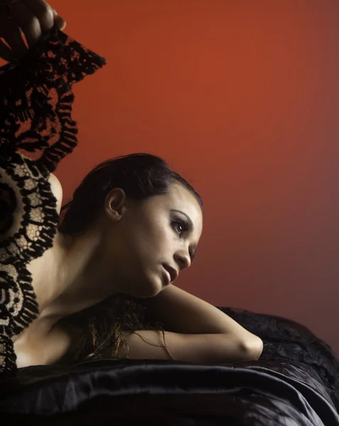 Woman in black lace Stock Photo