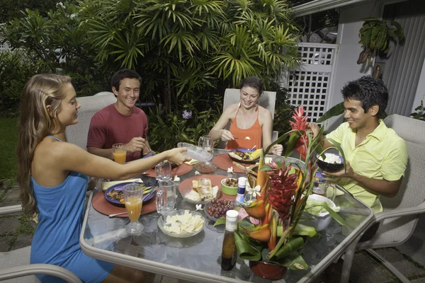 Amis faisant une fête barbecue — Photo