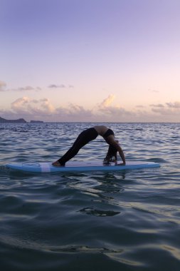 Yoga bir paddle kurulu yapıyor kadın