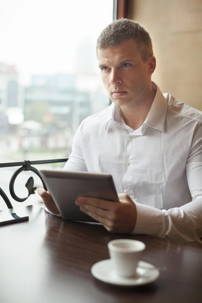 Sorious man on Coffee break in restorant — Stock Photo, Image