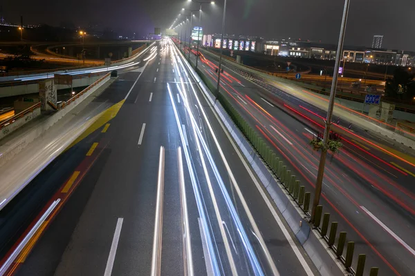 Belgrade Serbia Light Trails Motorway Highway Night Long Exposure Urban — Stock Photo, Image