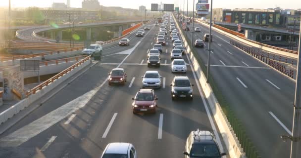 Belgrad Serbien Stau Und Autos Auf Autobahnbrücke Urbaner Hintergrund — Stockvideo