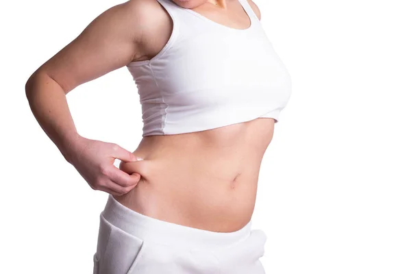 Kobieta Stosująca Test Szczypty Jako Jedną Metod Pomiaru Tkanki Tłuszczowej — Zdjęcie stockowe