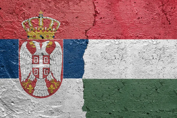 Сербія Угорщина Прапори Сербії Бетонна Стіна Намальована Сербського Прапора Зліва — стокове фото