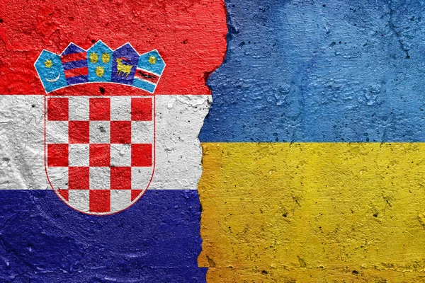 Croácia Ucrânia Parede Concreto Rachado Pintada Com Uma Bandeira Croata — Fotografia de Stock