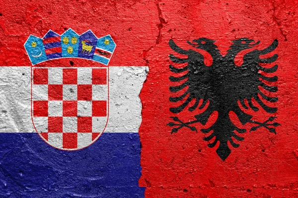 Croácia Albânia Parede Concreto Rachado Pintada Com Uma Bandeira Croata — Fotografia de Stock