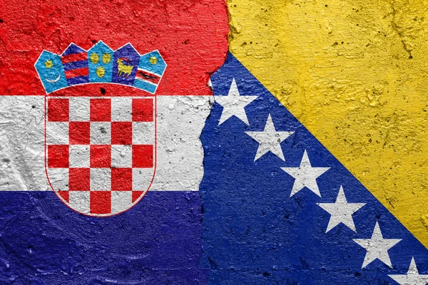 Croácia Bósnia Herzegovina Muro Betão Rachado Pintado Com Uma Bandeira — Fotografia de Stock