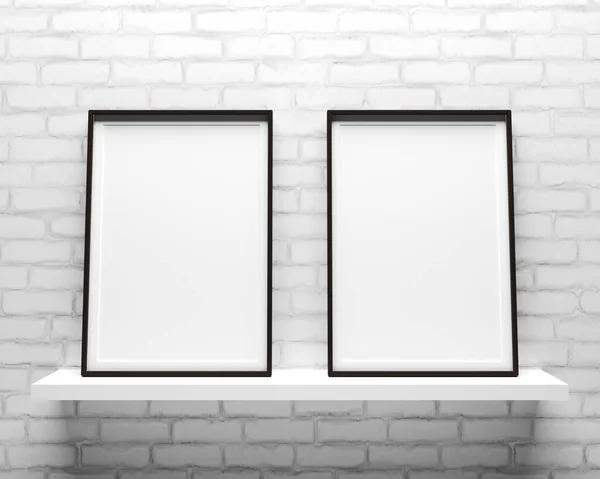 Quadro Elegante Minimalista Due Cornici Piedi Parete Grigia Elemento Design — Foto Stock