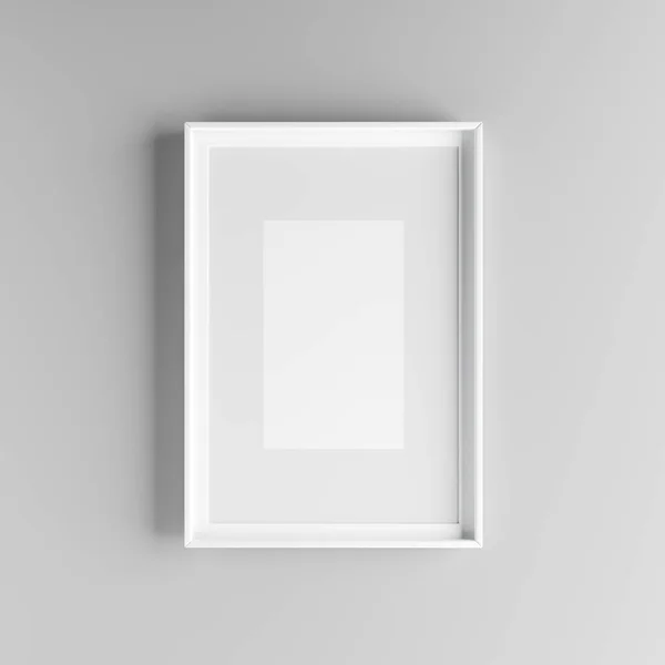 Elegantní Minimalistický Fotorámeček Parspartu Stojící Šedé Zdi Designový Prvek Vykreslování — Stock fotografie