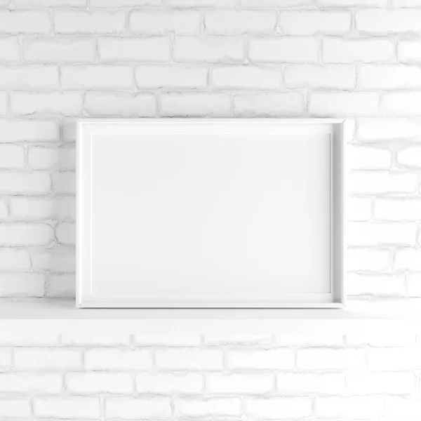 Cadre Paysage Élégant Minimaliste Debout Sur Mur Briques Peintes Blanc — Photo