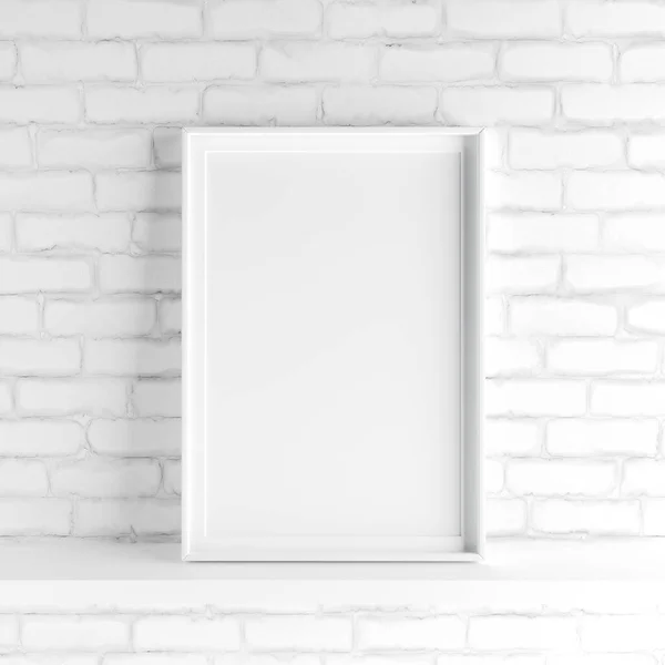 Marco Retrato Elegante Minimalista Pie Pared Ladrillo Pintado Blanco Elemento — Foto de Stock