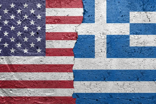 United States America Greece Cracked Concrete Wall Painted Usa Flag — Zdjęcie stockowe