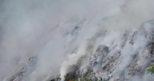 Неорганизованная Свалка Сгорает Высоких Летних Температур Огонь Дым Распространяют Токсичные — стоковое видео