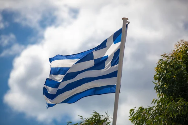 Greek Flag Cloudy Windy Day Greece Stock Photo — Zdjęcie stockowe