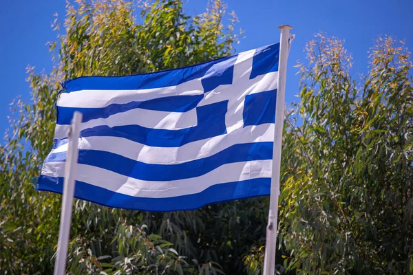 Greek Flag Windy Day Greece Stock Photo — Zdjęcie stockowe