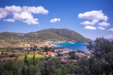 Panorama of Vasiliki beach on Lefkada island, Greece stock photo
