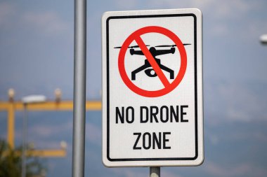 No-fly zone - drone fly forbiden - sign near the airport in Tivat, Montenegro