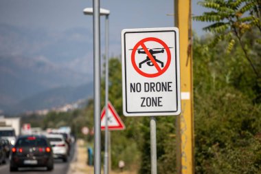 No-fly zone - drone fly forbiden - sign near the airport in Tivat, Montenegro