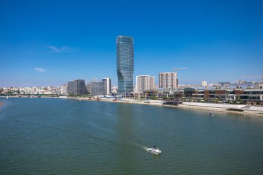 Skyscaper Belgrade Tower in Belgrade Watefront, modern residential area on the river bank of Sava river, City Center from Gazela Bridge