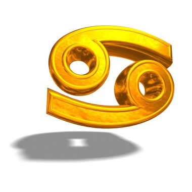 3D Zodiac signs, gold metal, isolated on white, group