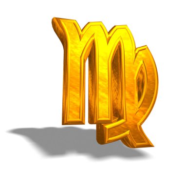 3D Zodiac signs, gold metal, isolated on white, group