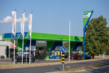 Jagodina, Serbia - July 29, 2022: OMV on gas station. OMV is a Hungarian-owned oil company operating in Serbia