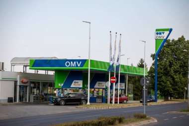 Jagodina, Serbia - July 29, 2022: OMV on gas station. OMV is a Hungarian-owned oil company operating in Serbia