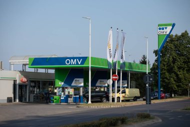 Jagodina, Serbia - July 29, 2022: OMV on gas station. OMV is a Hungarian-owned oil company operating in Serbia