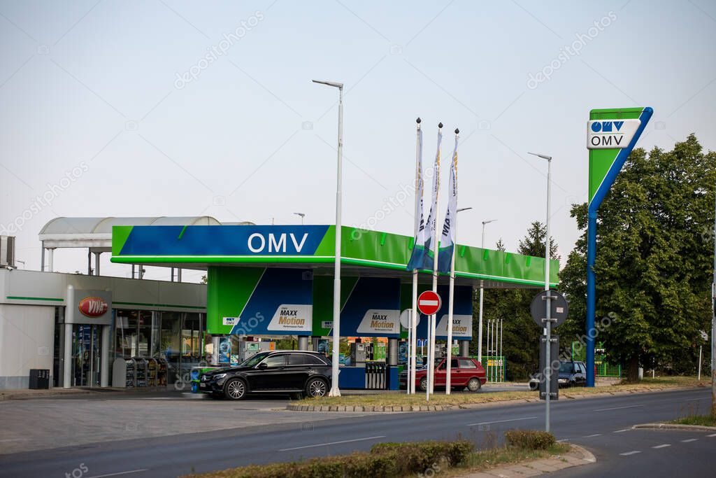 Jagodina, Serbia - July 29, 2022: OMV on gas station. OMV is a Hungarian-owned oil company operating in Serbia