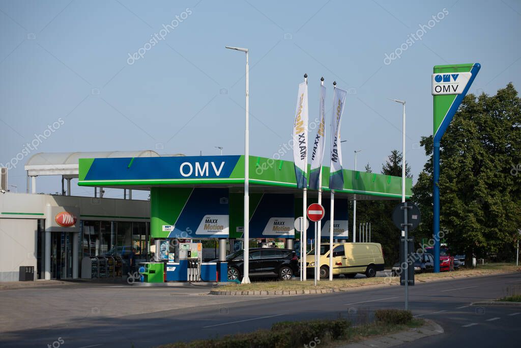 Jagodina, Serbia - July 29, 2022: OMV on gas station. OMV is a Hungarian-owned oil company operating in Serbia