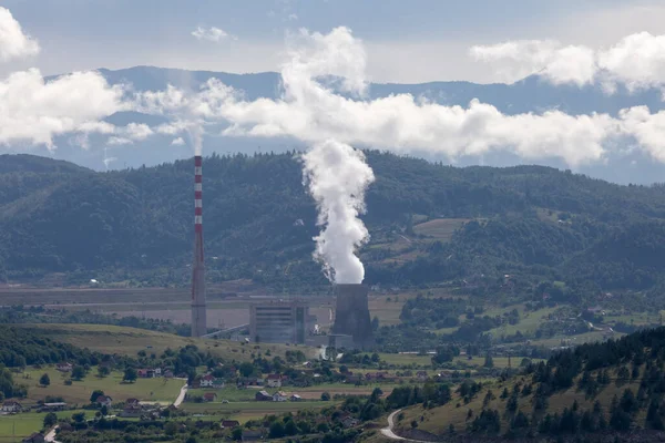 Bigest Thermoelectric Plant Pljevlja City Pljevlja Montenegro Big Chimneys Rural — Fotografia de Stock