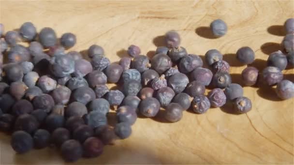 Collected Berries Juniper Fall Wooden Bowl Jupniperus Communis — Vídeos de Stock