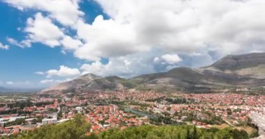 Panorama of Trebinje city time lapse, river Trebisnica, Bosnia and Herzegovina