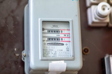 Valjevo, Serbia - August 24, 2021: Valjevo, SeElectric power meter measuring power usage. Watt hour electric meter measurement tool.