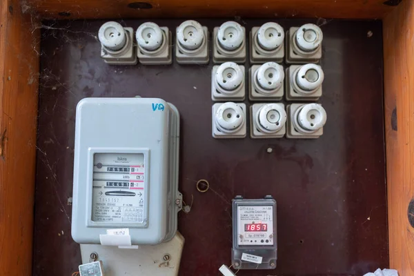 Valjevo, Serbia - August 24, 2021: Valjevo, SeElectric power meter measuring power usage. Watt hour electric meter measurement tool.