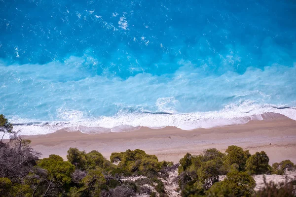 Amazing sea water color and sand beach, blue water and sand backgorund, Lefkada
