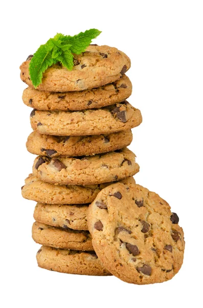 Chocolate cookies with mint leaves — Stock Photo, Image